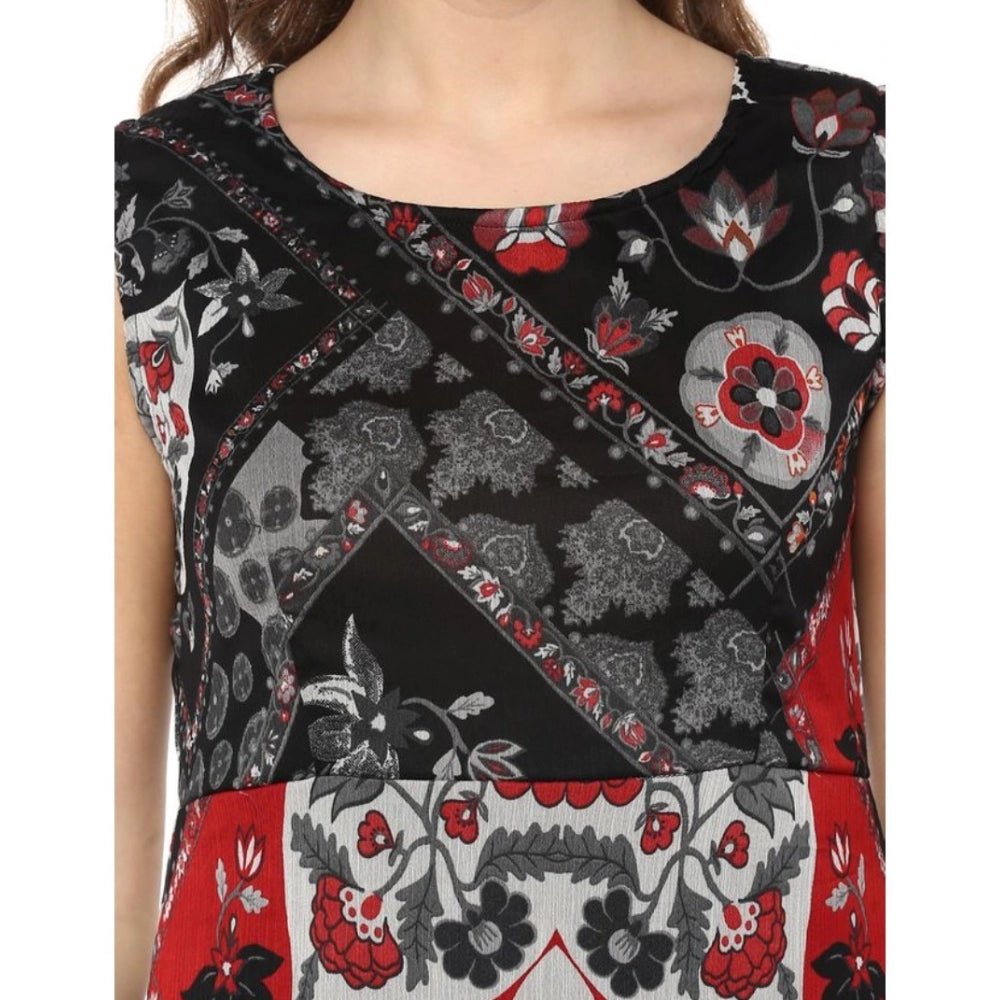 Snuggle Spot Women's Polyester Printed Sleeveless Dress (Red - Black)