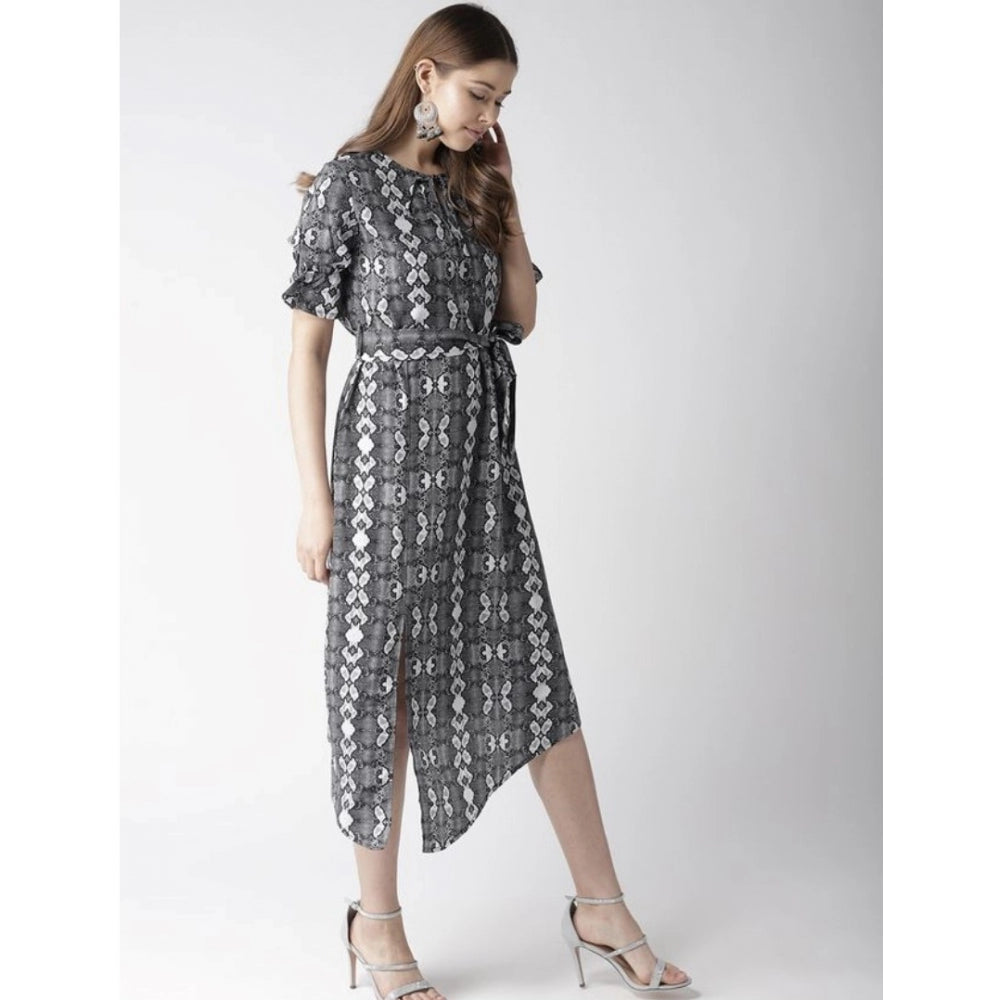 Snuggle Spot Women's Polyester Animal Print Short Sleeve Knee-Length Dress (Black - White)