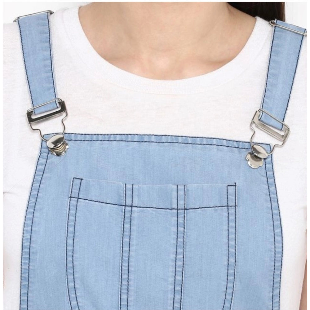 Snuggle Spot Women's Denim Solid Sleeveless Above Knee Dress (Blue)