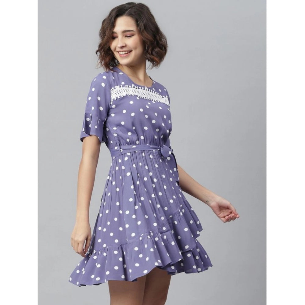 Snuggle Spot Women's Polyester Polka Bell Sleeve Above Knee Dress (Lavender)