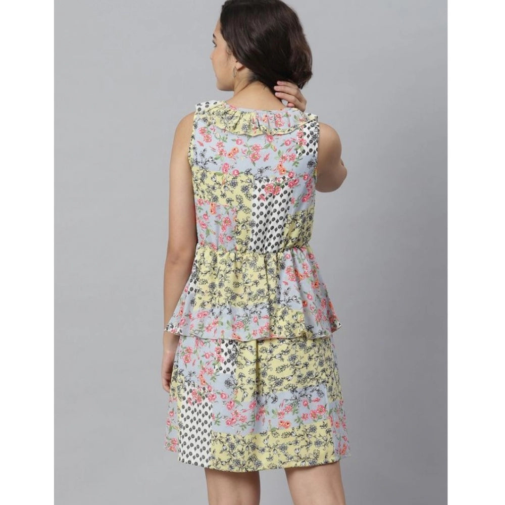 Snuggle Spot Women's Polyester Peplum Sleeveless Above Knee Dress (Multicolor)