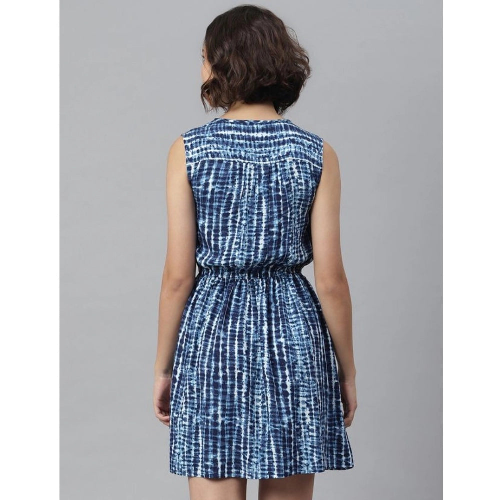 Snuggle Spot Women's Rayon Tie &amp; Dye Sleeveless Above Knee Dress (Blue)