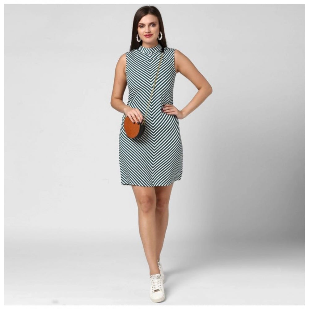 Snuggle Spot Women's Polyester Striped Sleeveless Above Knee Dress (Green)