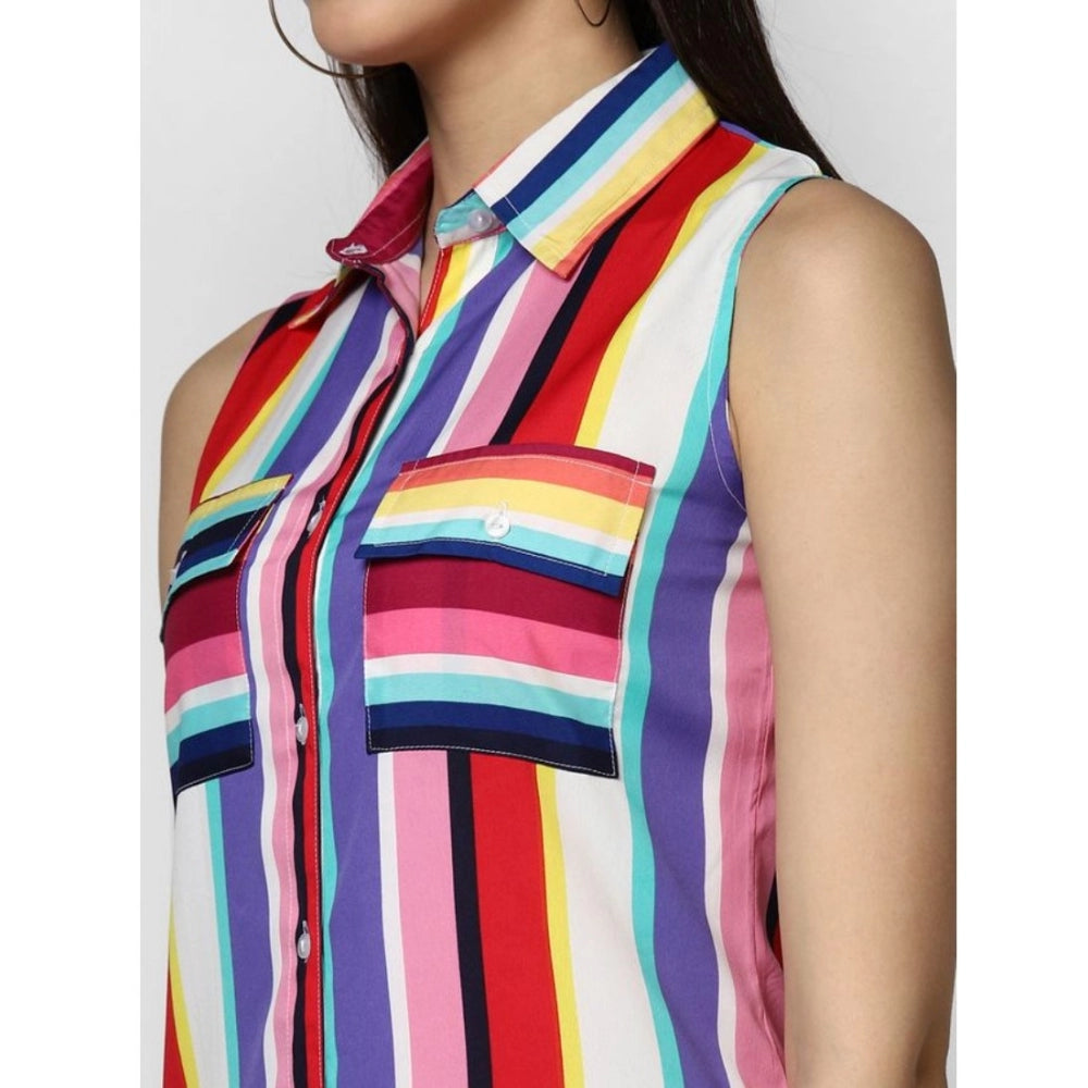 Snuggle Spot Women's Polyester Striped Sleeveless Calf-length Dress (Multicolor)