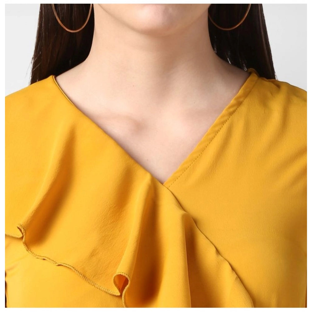 Snuggle Spot Women's Polyester Ruffled Cap Sleeve Knee-Length Dress (Yellow)