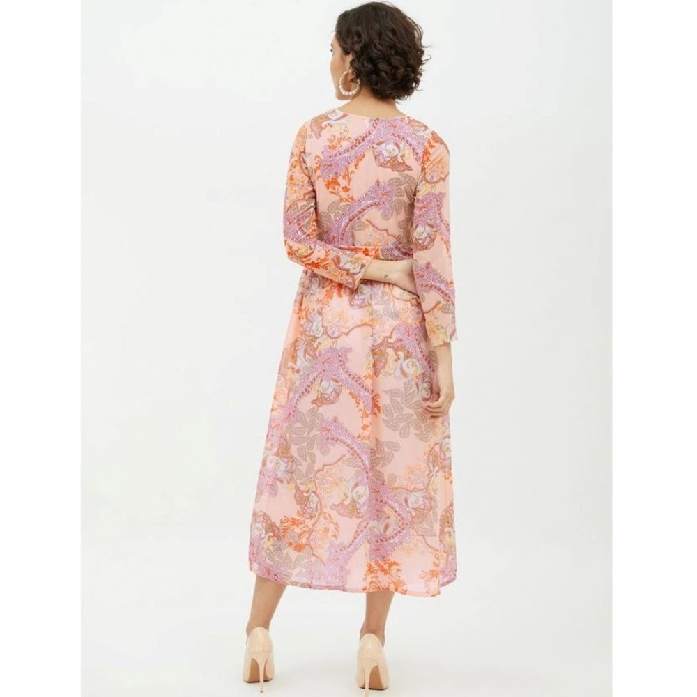 Snuggle Spot Women's Polyester Printed Long Sleeves Calf-length Dress (Multicolor)