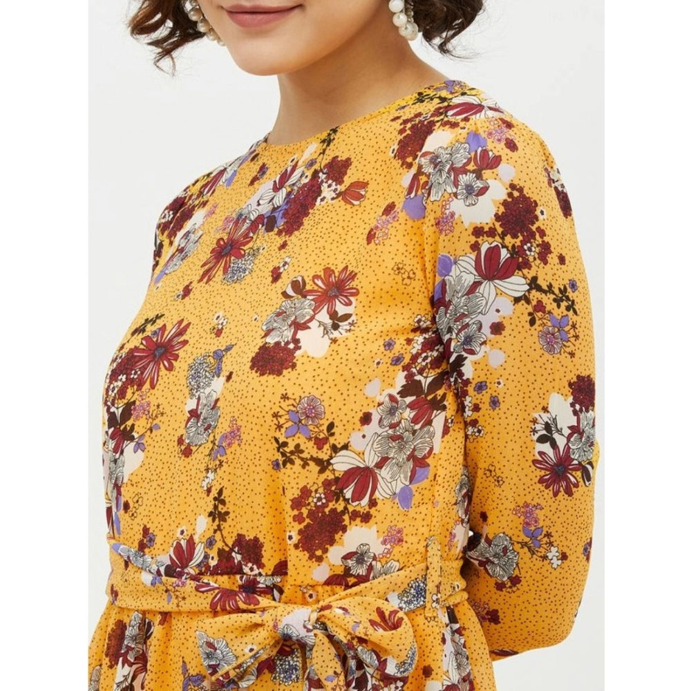 Snuggle Spot Women's Polyester Floral Long Sleeves Calf-length Dress (Multicolor)