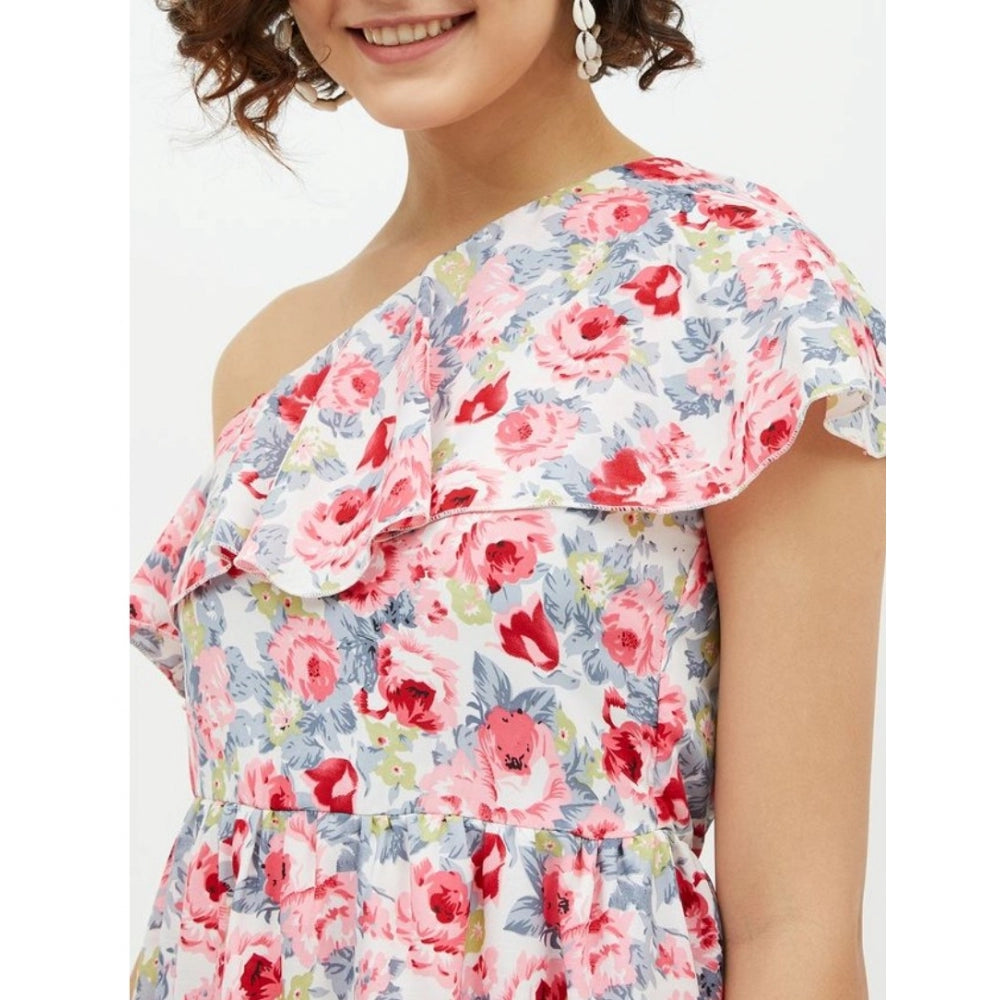 Snuggle Spot Women's Polyester Floral One Shoulder Calf-length Dress (Multicolor)