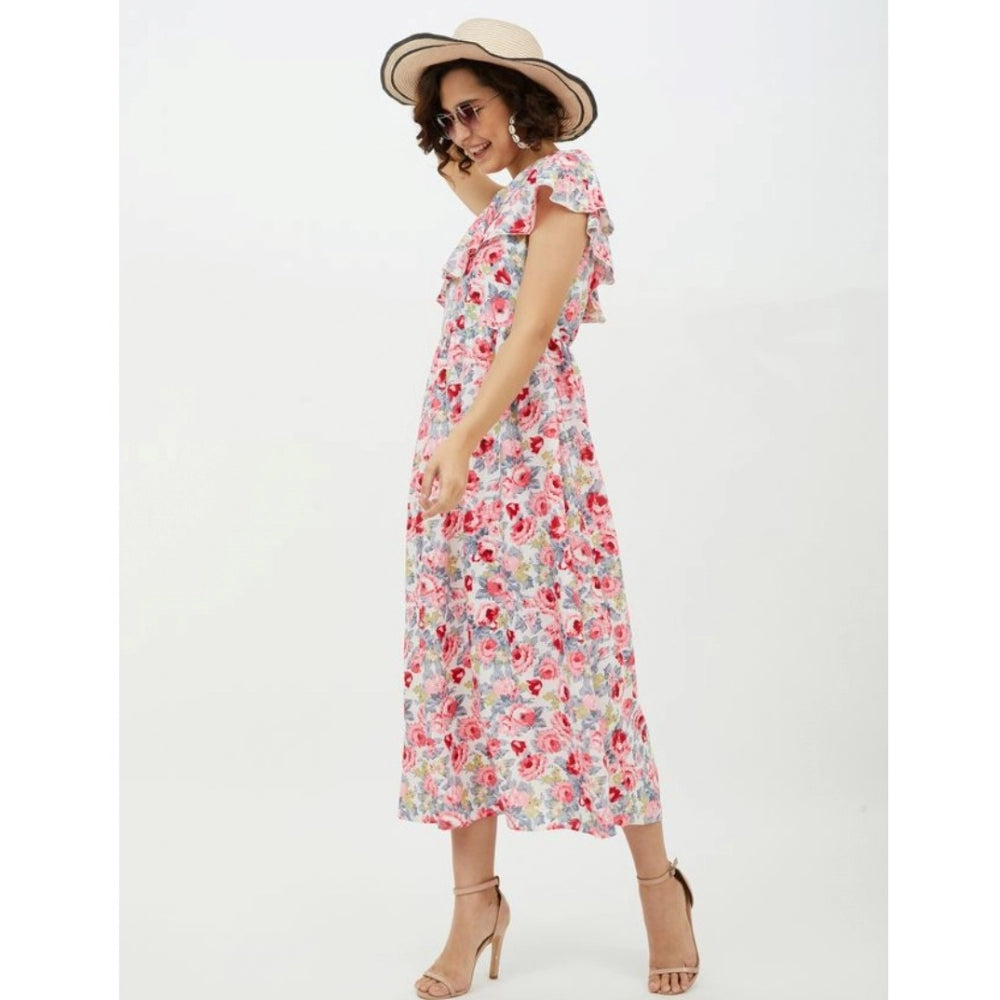 Snuggle Spot Women's Polyester Floral One Shoulder Calf-length Dress (Multicolor)