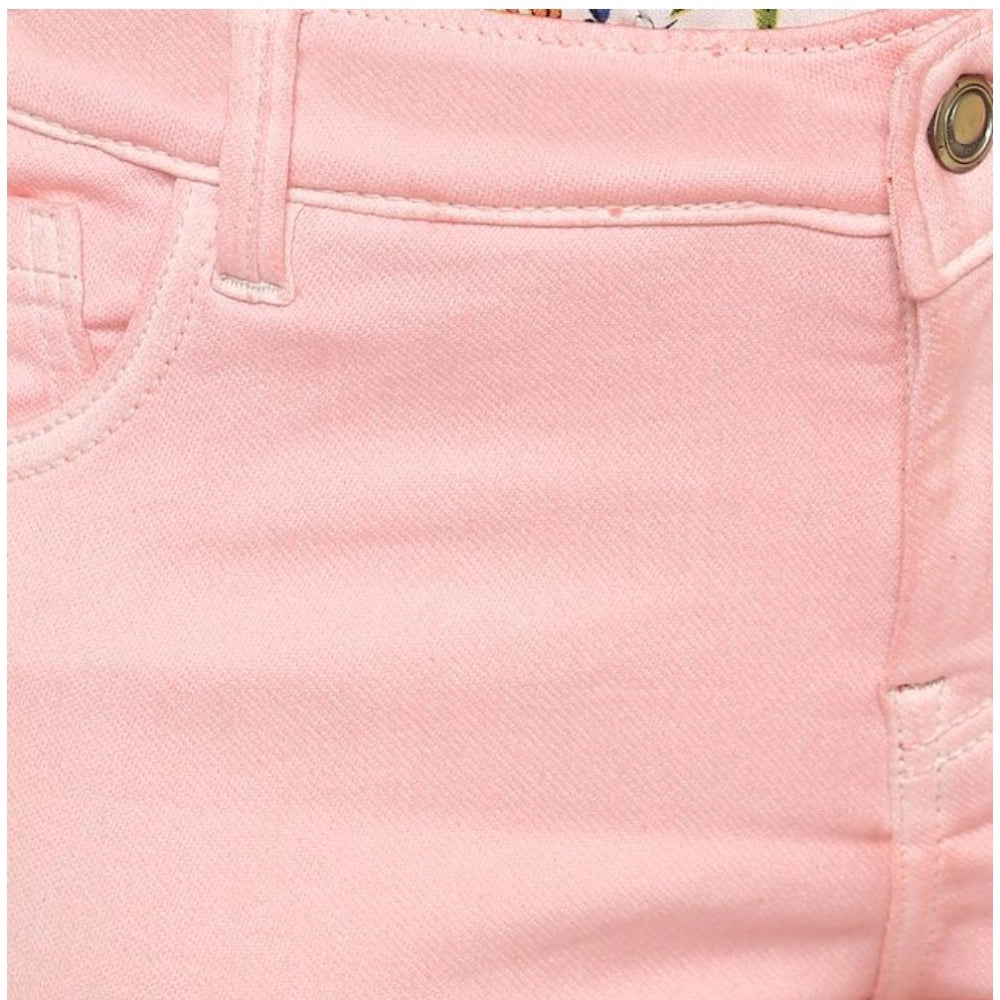Snuggle Spot Women's Denim Solid Buttoned Jeans (Pink)