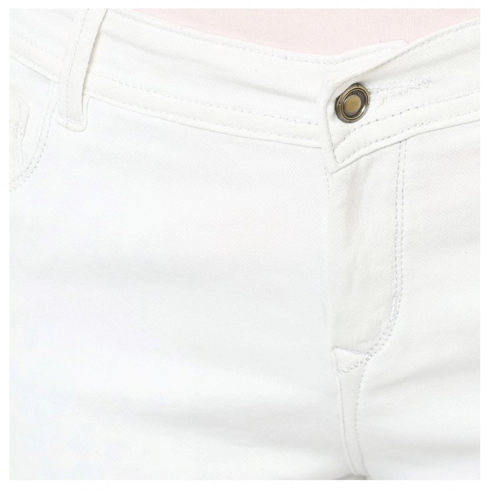 Snuggle Spot Women's Denim Solid Buttoned Jeans (White)