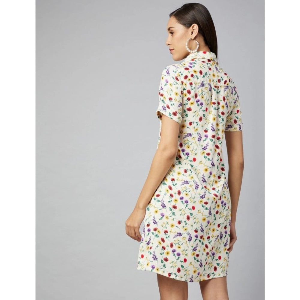 Snuggle Spot Women's Polyester Floral Short Sleeve Above Knee Dress (Multicolor)
