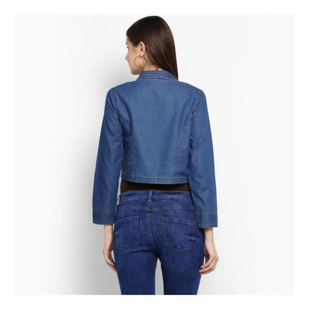 Snuggle Spot Women's Denim Pleated 3-4th Sleeves Shrug (Blue)