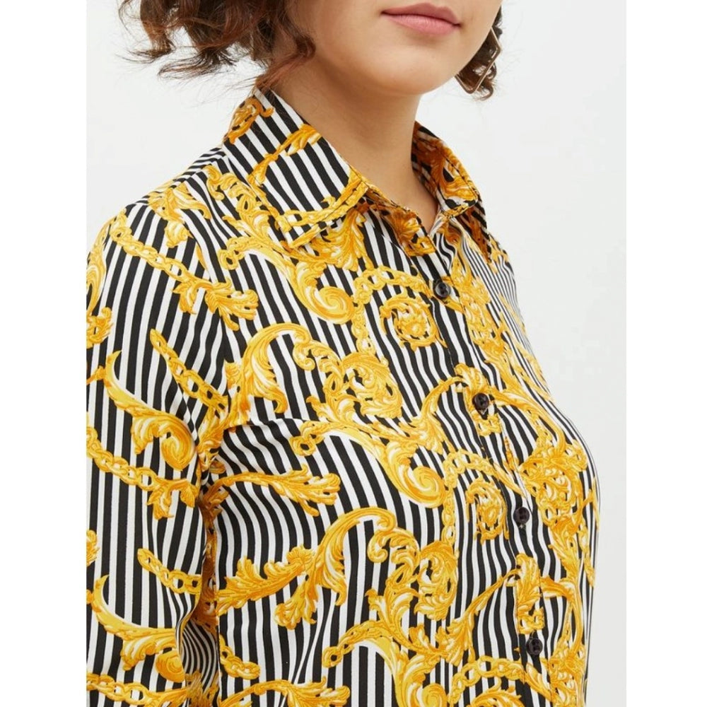 Snuggle Spot Women's Polyester Printed Roll Up Sleeve Standard Length Shirt (Mustared)