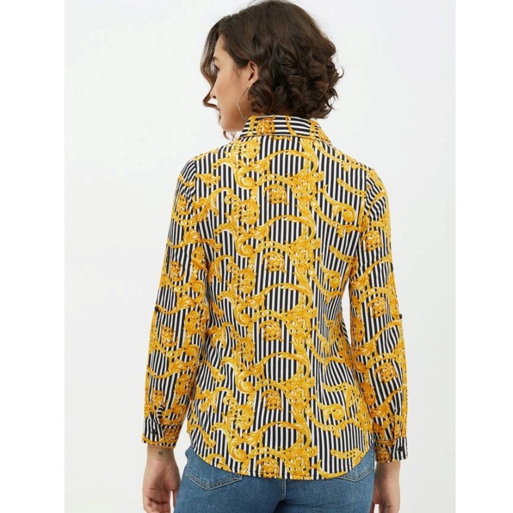 Snuggle Spot Women's Polyester Printed Roll Up Sleeve Standard Length Shirt (Mustared)