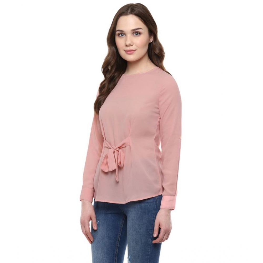 Snuggle Spot Women's Polyester Solid Long Sleeves Regular Top (Pink)