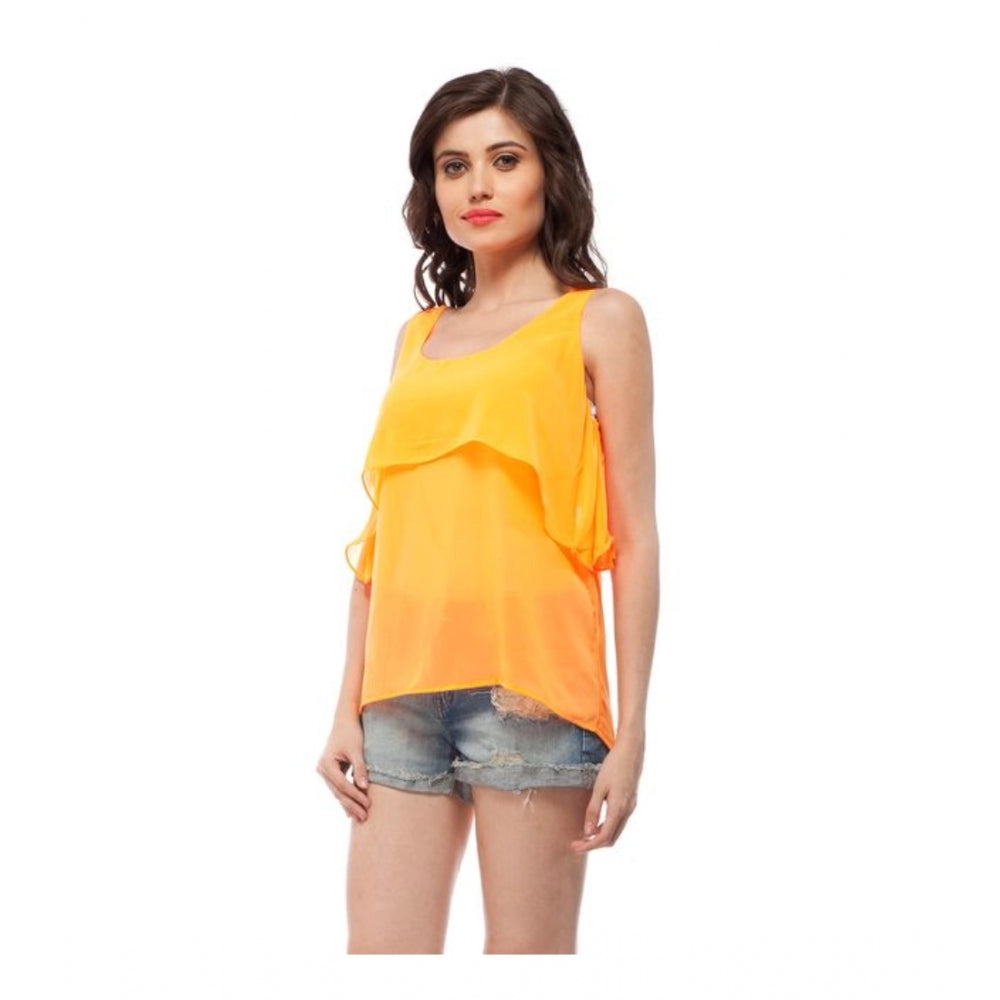 Snuggle Spot Women's Polyester Solid Sleeveless Regular Top (Orange)