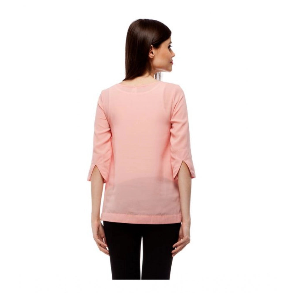 Snuggle Spot Women's Polyester Solid 3-4th Sleeves Regular Top (Peach)