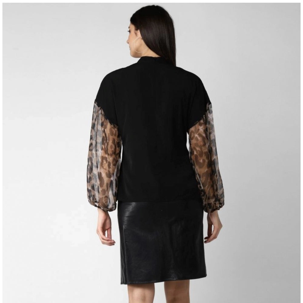 Snuggle Spot Women's Polyester Animal Print Long Sleeves Top (Black)