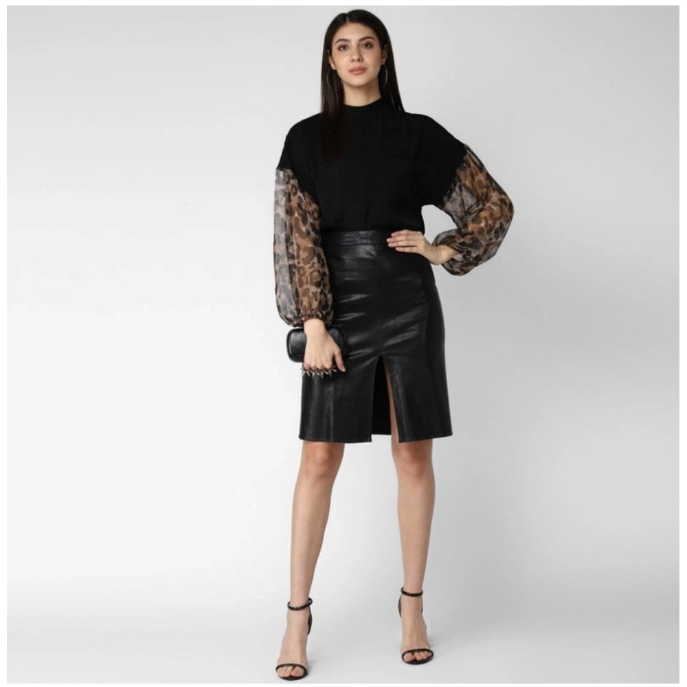 Snuggle Spot Women's Polyester Animal Print Long Sleeves Top (Black)