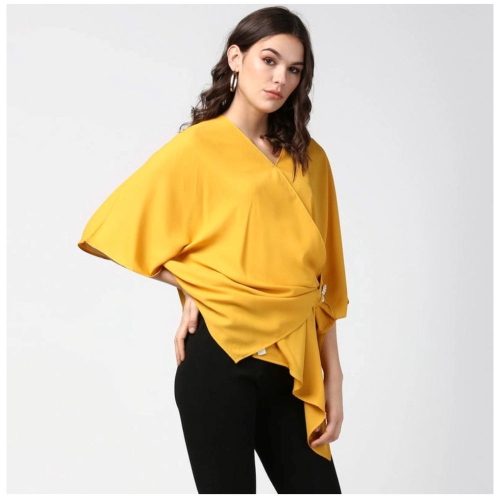 Snuggle Spot Women's Polyester Solid Cape Sleeve Top (Yellow)