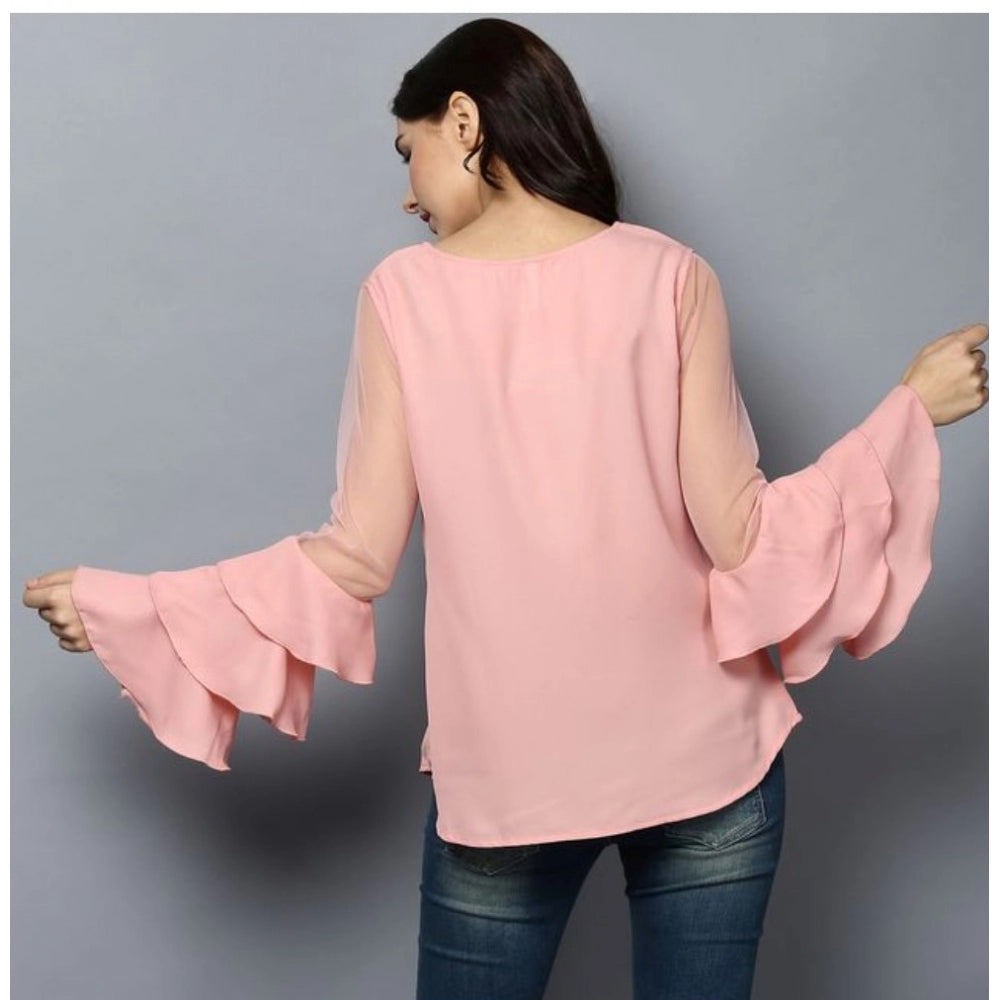 Snuggle Spot Women's Polyester Solid Tier Sleeve Top (Pink)