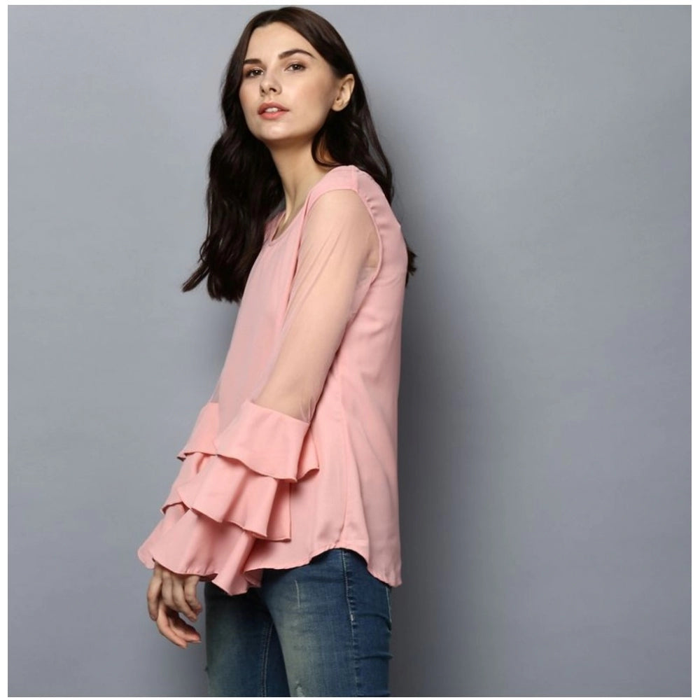 Snuggle Spot Women's Polyester Solid Tier Sleeve Top (Pink)