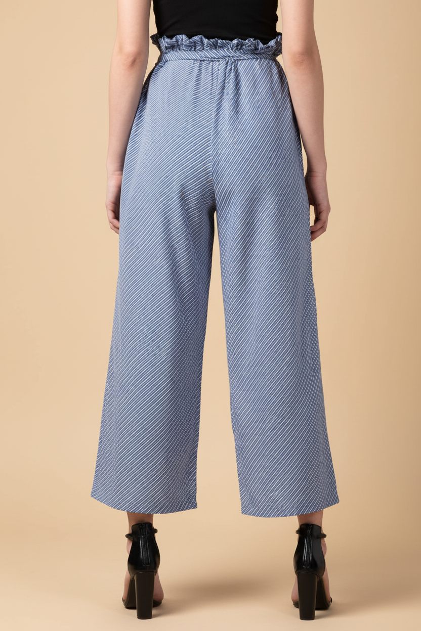 Snuggle Spot Women's Polyester Striped Elasticated Trousers (Blue)