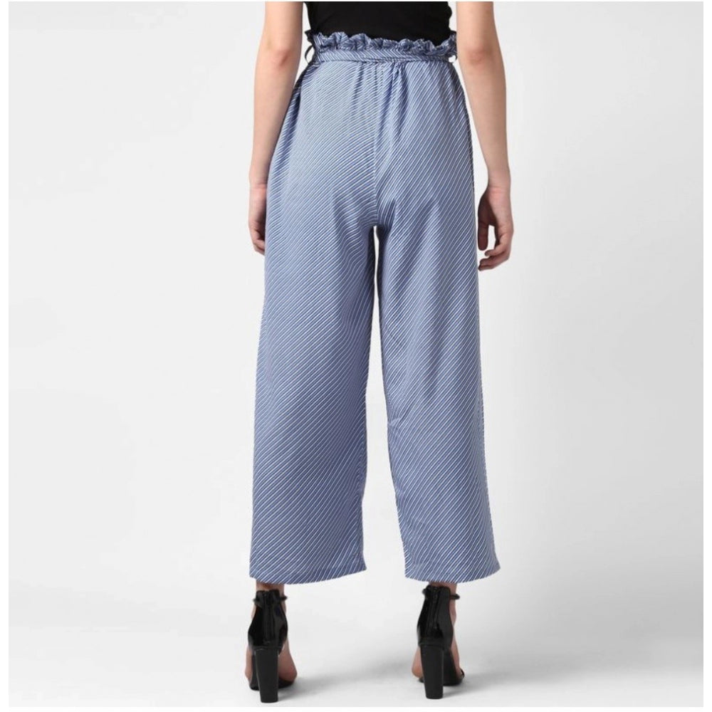 Snuggle Spot Women's Polyester Striped Elasticated Trousers (Blue)