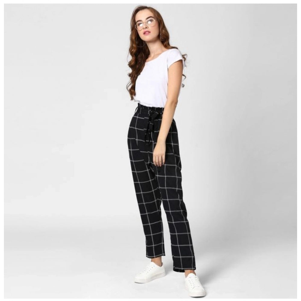Snuggle Spot Women's Polyester Checkered Elasticated Trousers (Black - White)