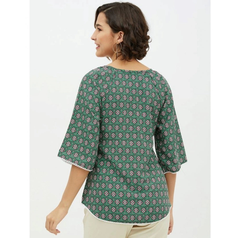 Snuggle Spot Women's Polyester Printed 3-4th Sleeves Top (Green)