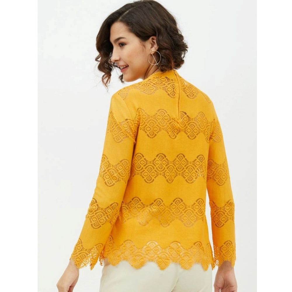 Snuggle Spot Women's Cotton Lace Inserts Long Sleeves Top (Yellow)