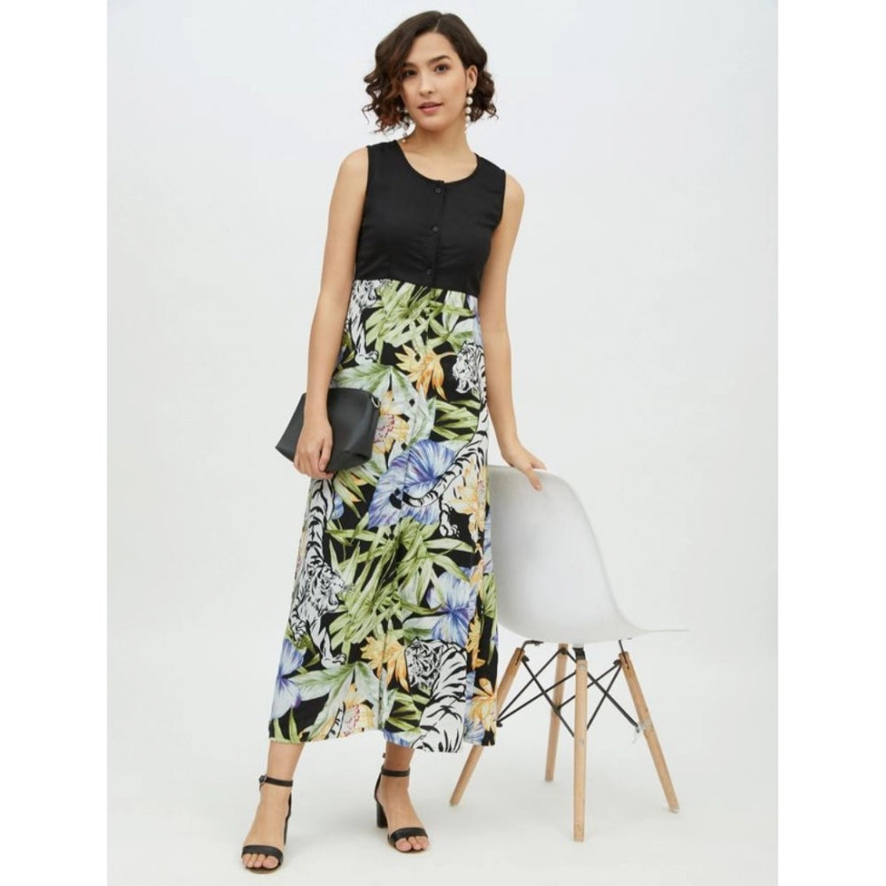 Snuggle Spot Women's Rayon Floral Sleeveless Calf-length Dress (Multicolor)
