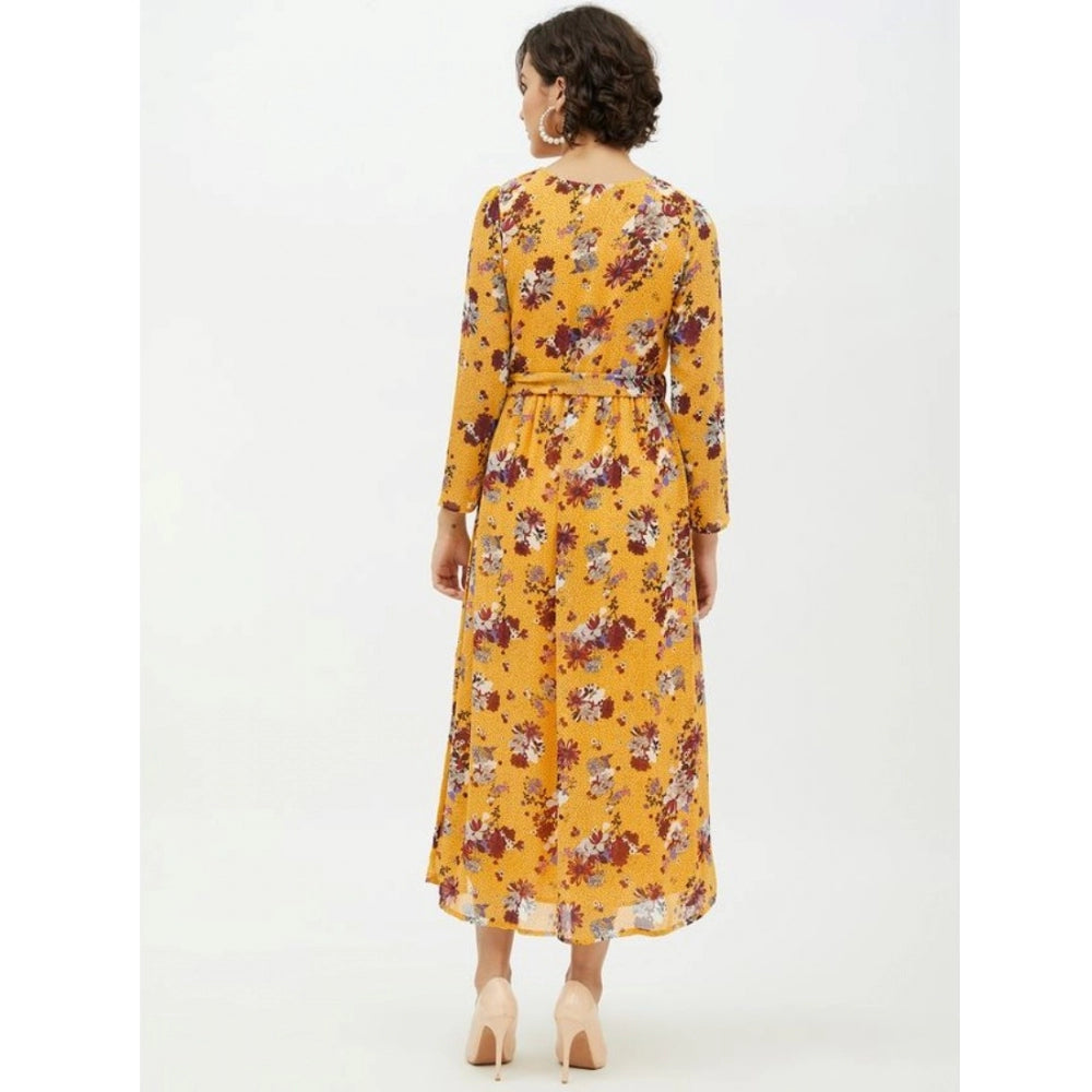 Snuggle Spot Women's Polyester Floral Long Sleeves Calf-length Dress (Multicolor)