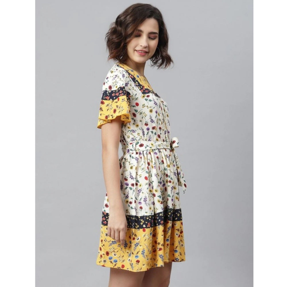 Snuggle Spot Women's Polyester Floral Flutter Above Knee Dress (Multicolor)