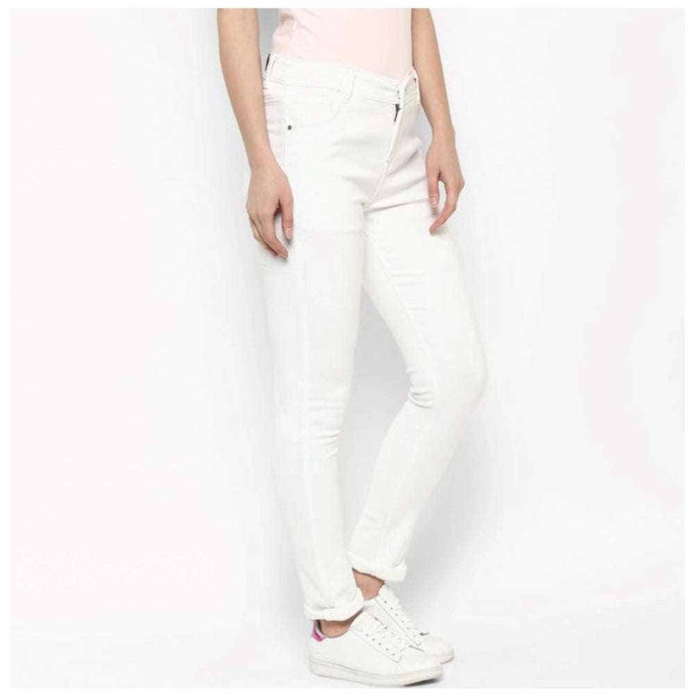 Snuggle Spot Women's Denim Solid Buttoned Jeans (White)