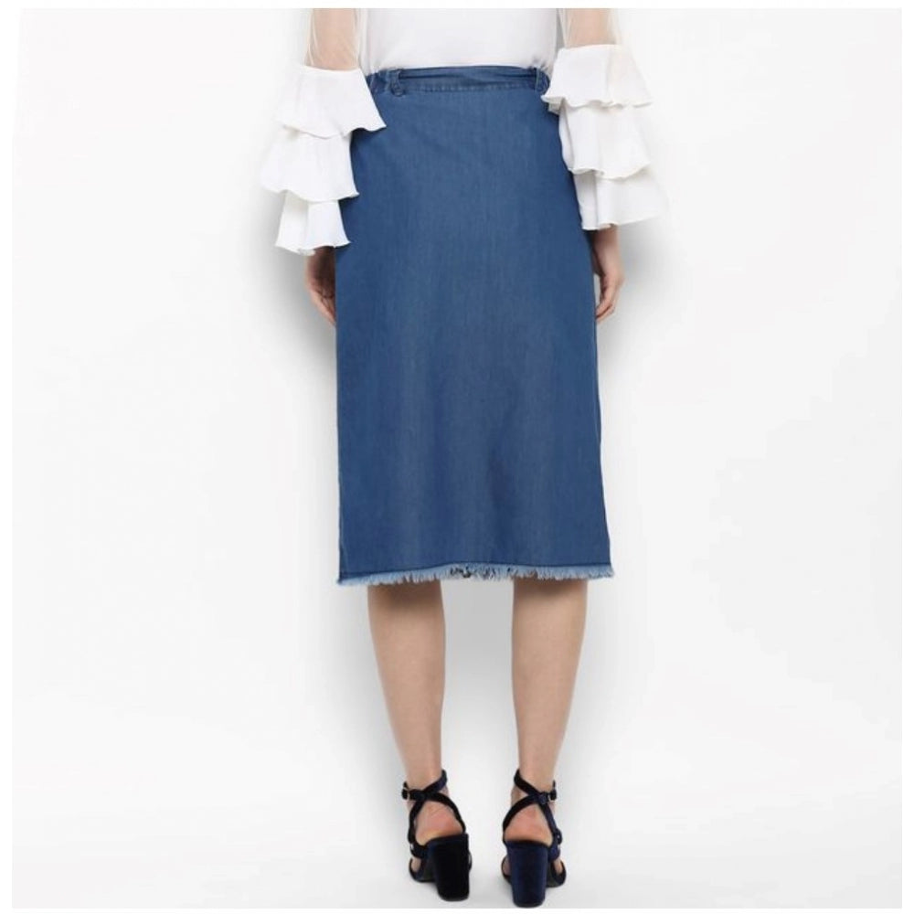 Snuggle Spot Women's Denim Washed Buttoned Skirt (Blue)