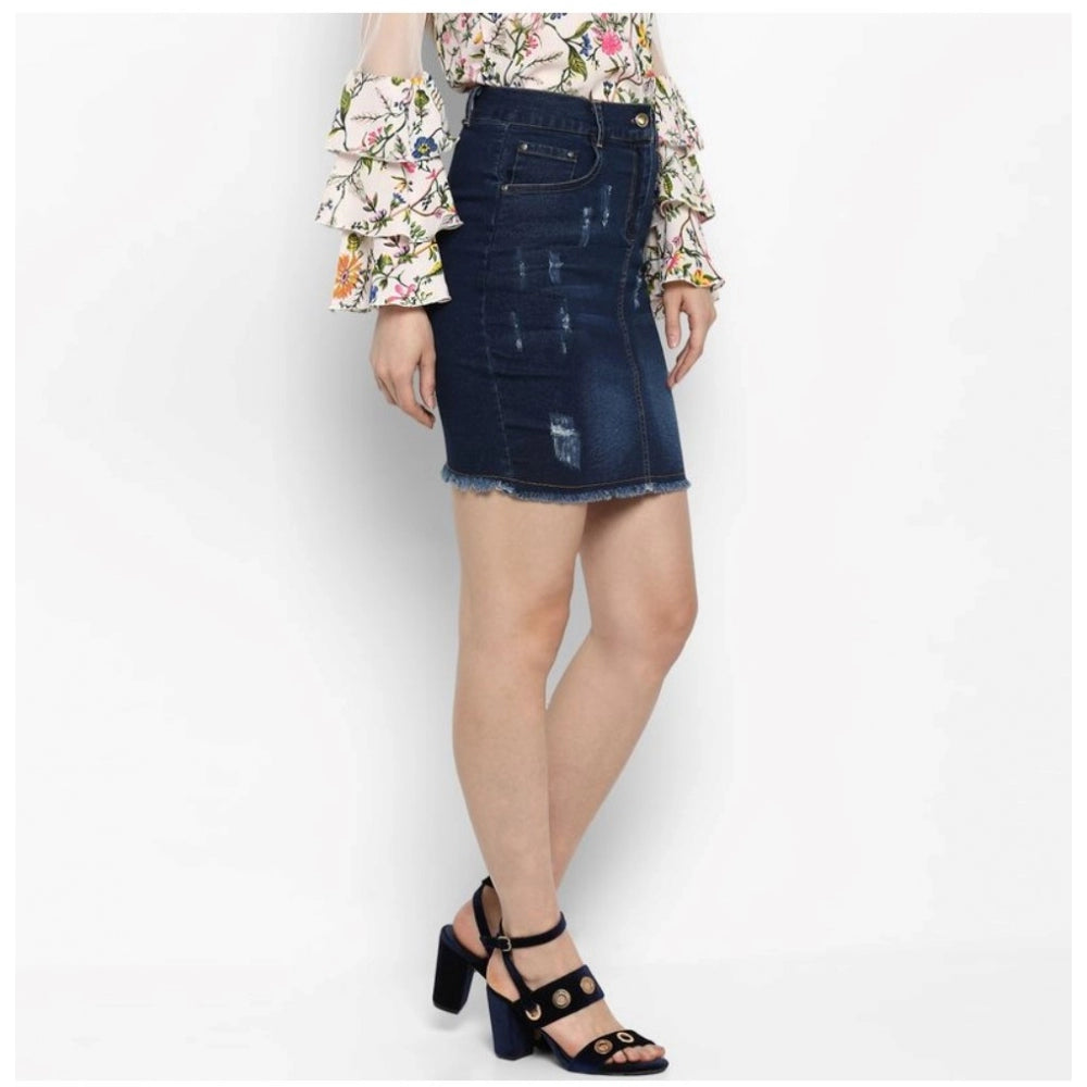 Snuggle Spot Women's Denim Distressed Buttoned Skirt (Blue)