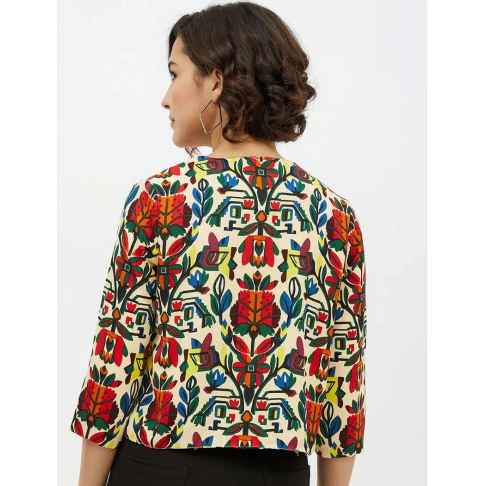 Snuggle Spot Women's Polyester Floral 3-4th Sleeves Shrug (Multicolor)