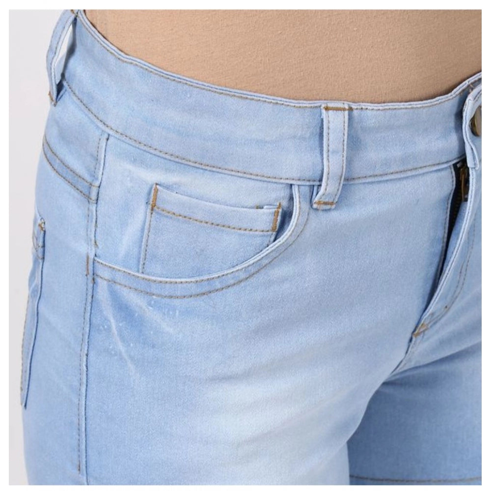 Snuggle Spot Women's Denim Solid Buttoned Shorts (Blue)