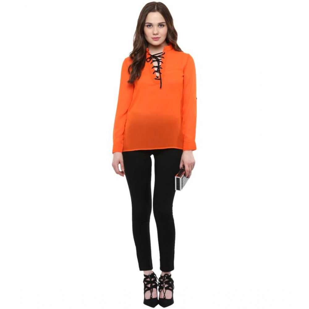 Snuggle Spot Women's Polyester Solid Long Sleeves Regular Top (Orange)