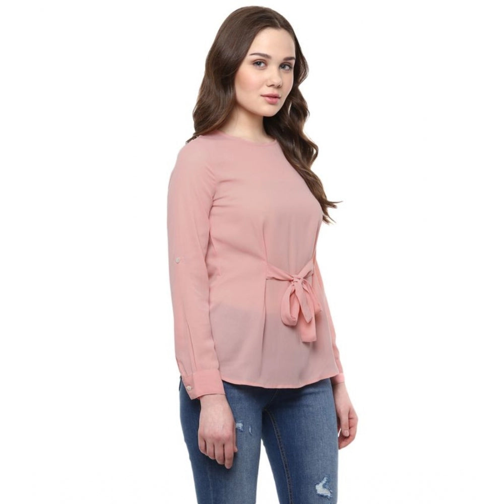 Snuggle Spot Women's Polyester Solid Long Sleeves Regular Top (Pink)