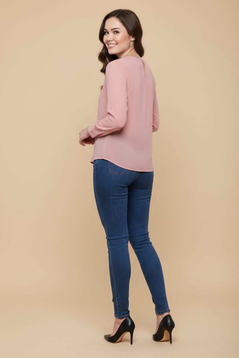 Snuggle Spot Women's Polyester Solid Long Sleeves Regular Top (Pink)