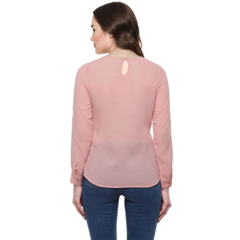 Snuggle Spot Women's Polyester Solid Long Sleeves Regular Top (Pink)