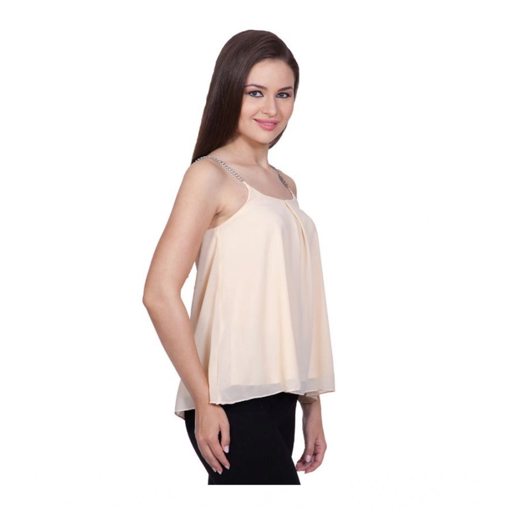 Snuggle Spot Women's Polyester Solid Shoulder Straps Regular Top (Beige)
