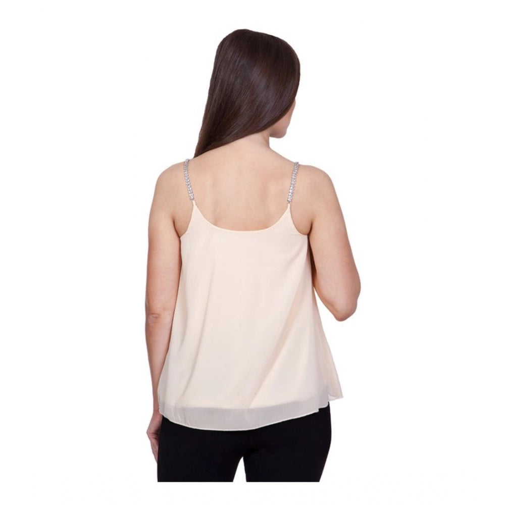 Snuggle Spot Women's Polyester Solid Shoulder Straps Regular Top (Beige)