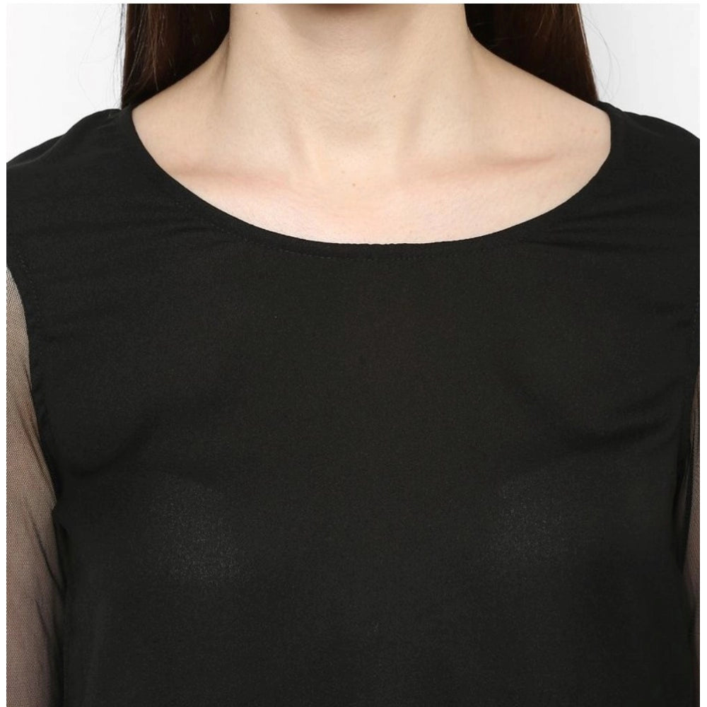 Snuggle Spot Women's Polyester Solid Tier Sleeve Top (Black)