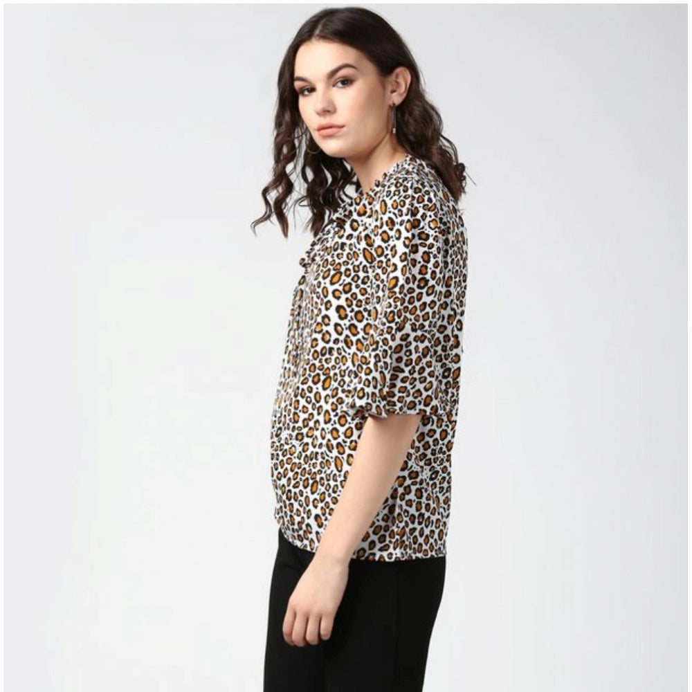 Snuggle Spot Women's Polyester Animal Print Bell Sleeve Top (Orange - Black)