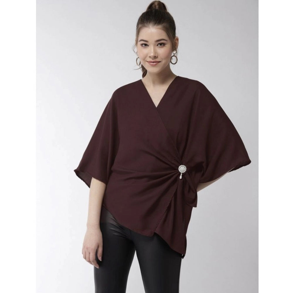 Snuggle Spot Women's Polyester Solid Cape Sleeve Top (Maroon)