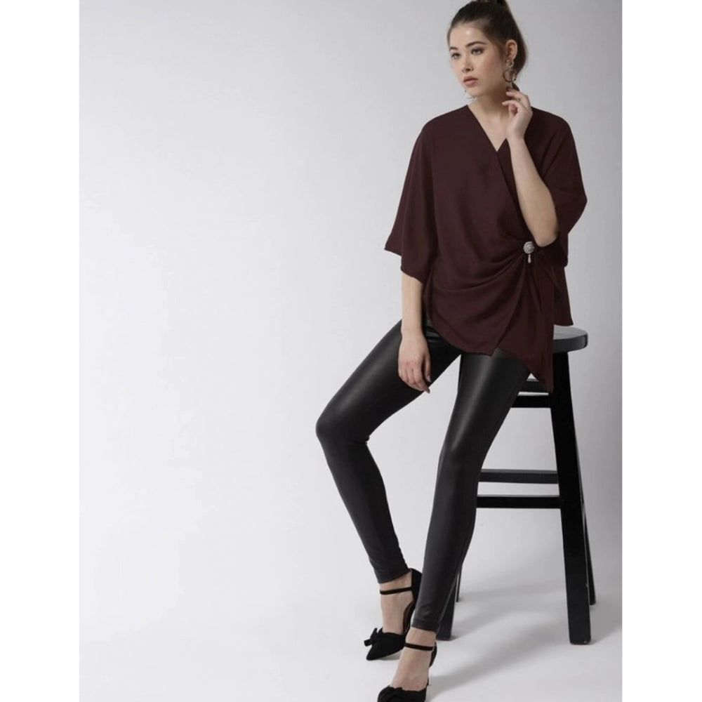 Snuggle Spot Women's Polyester Solid Cape Sleeve Top (Maroon)